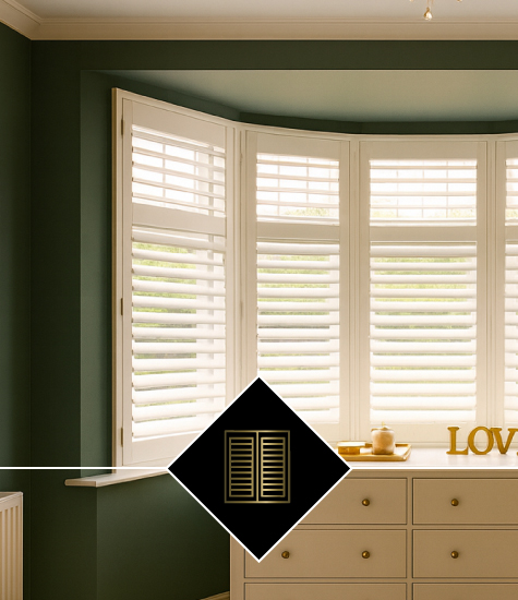 Full height plantation shutters providing privacy and light control in a bay window by A Touch of Class