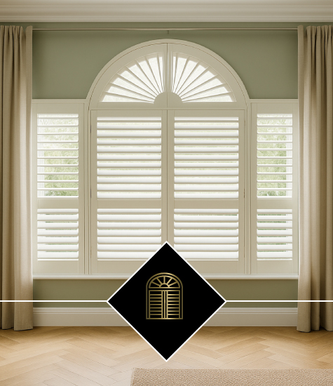 Custom shaped shutters for arched and angled windows, made-to-measure for a perfect fit