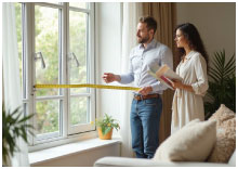 In-home blinds consultation with samples and tape measure